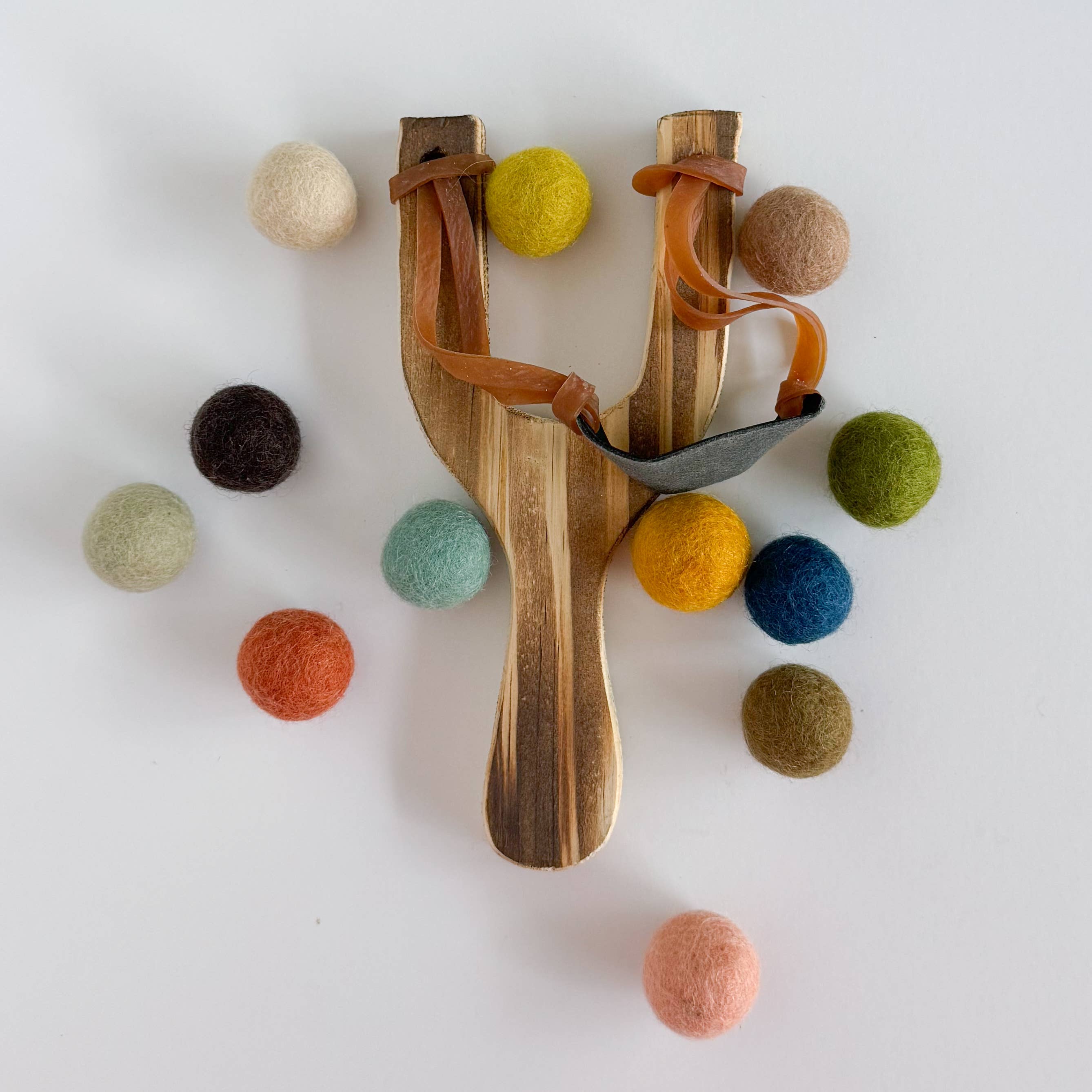 Wood Slingshot with Muted 12 Felt Balls