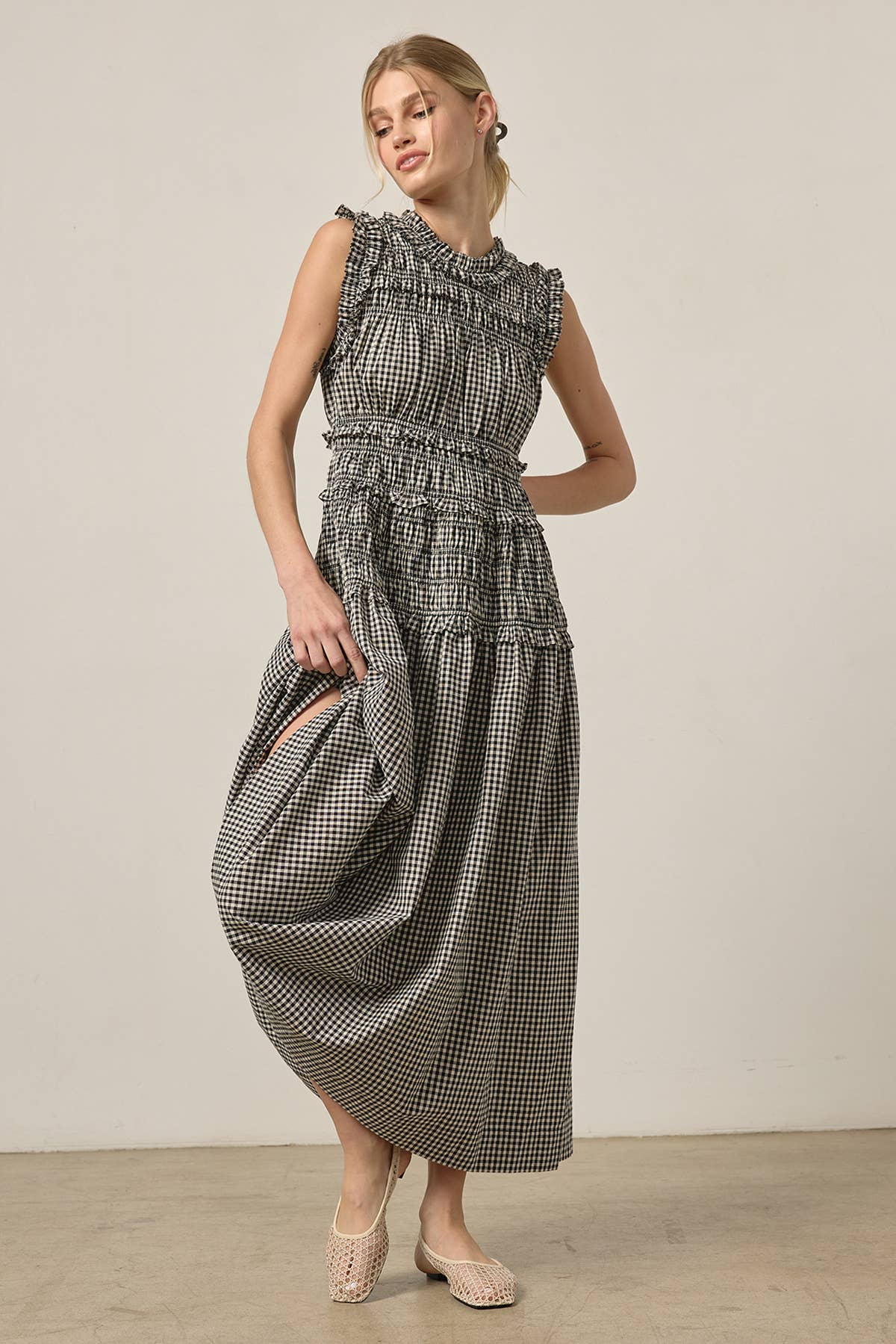 Smocked Gingham Maxi Dress