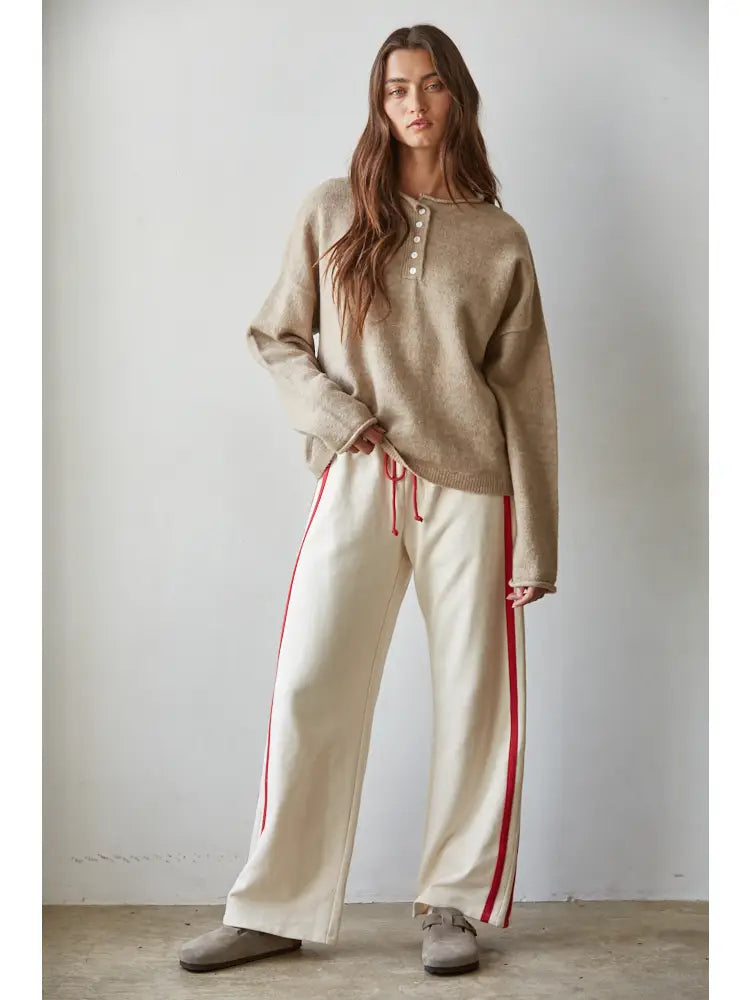 Half Button Round Neck Long Sleeve