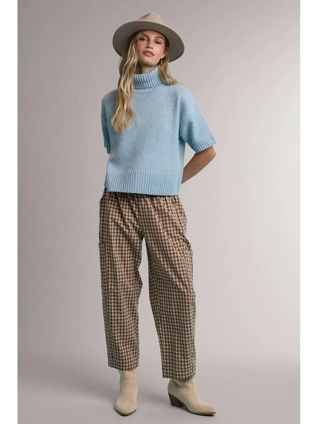 Plaid Patch Pocket Pants in Mocha Taupe