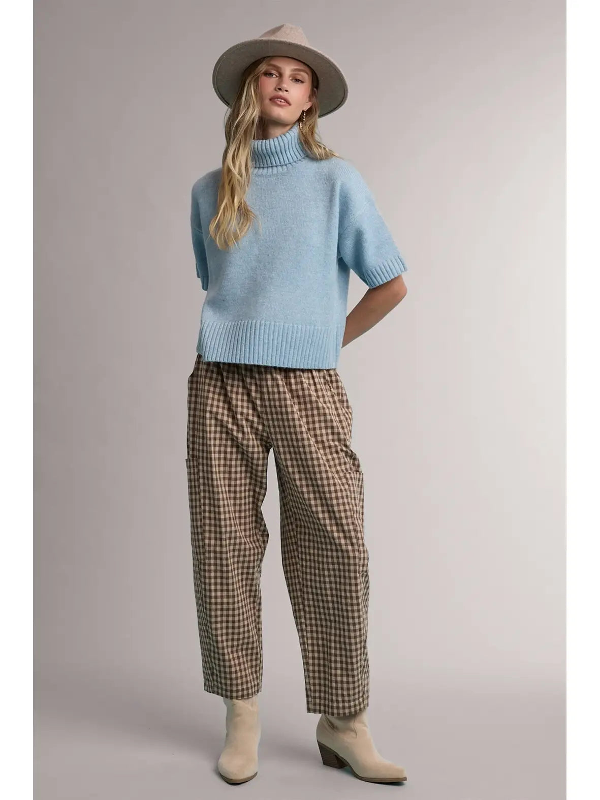 Plaid Patch Pocket Pants in Mocha Taupe