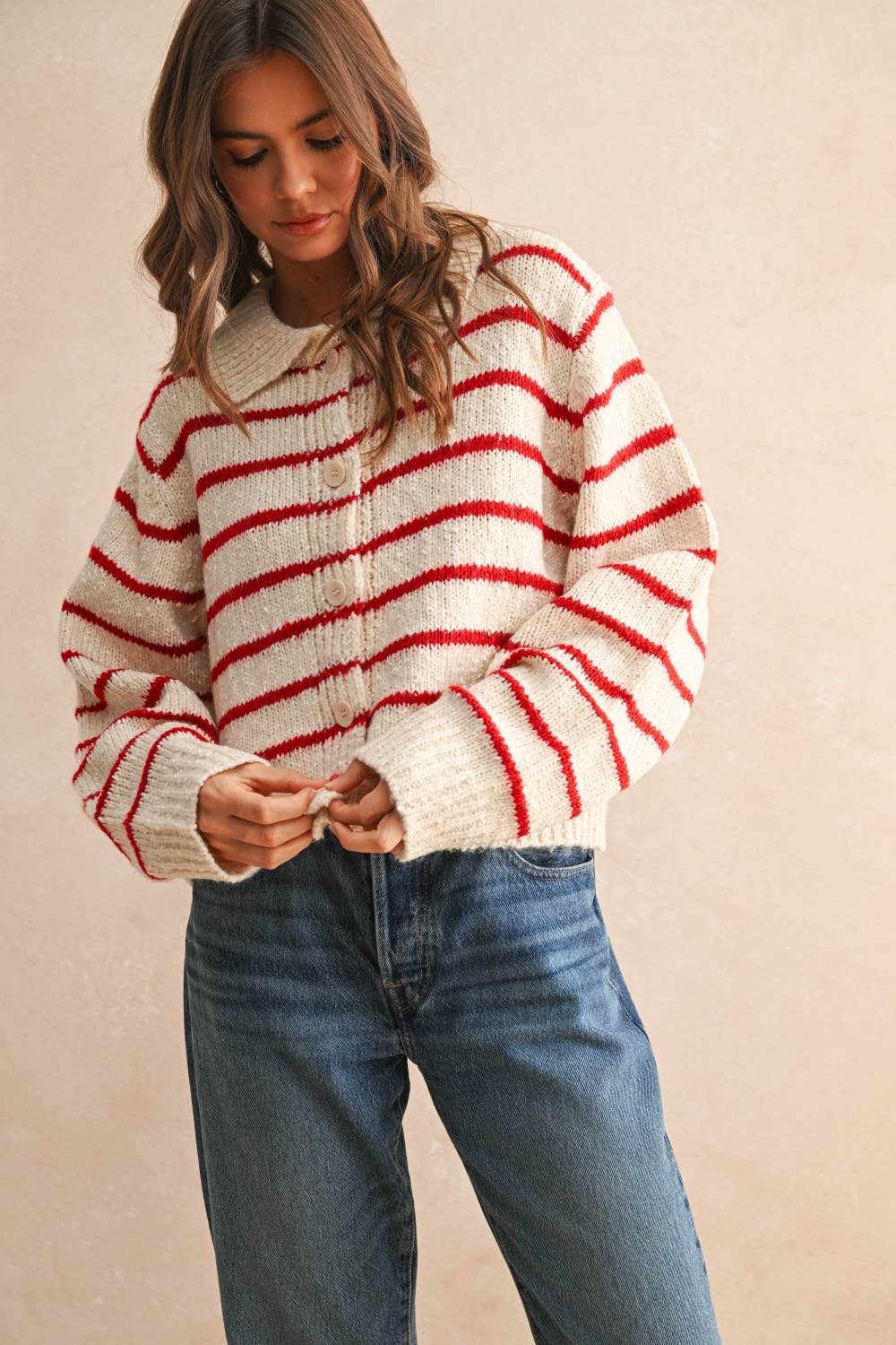 Buttondown Striped Knitted Cardigan  is