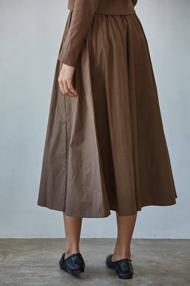 Woven Waist Flare Midi Skirt