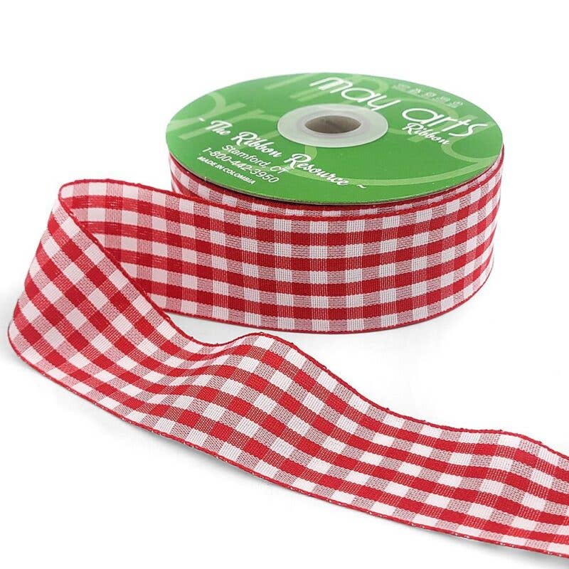 Red & White Checkered Gingham Ribbon
