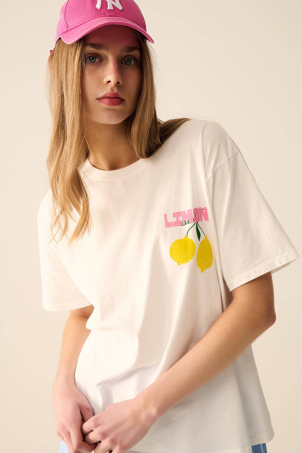 Lemon Print Relaxed White T-Shirt
