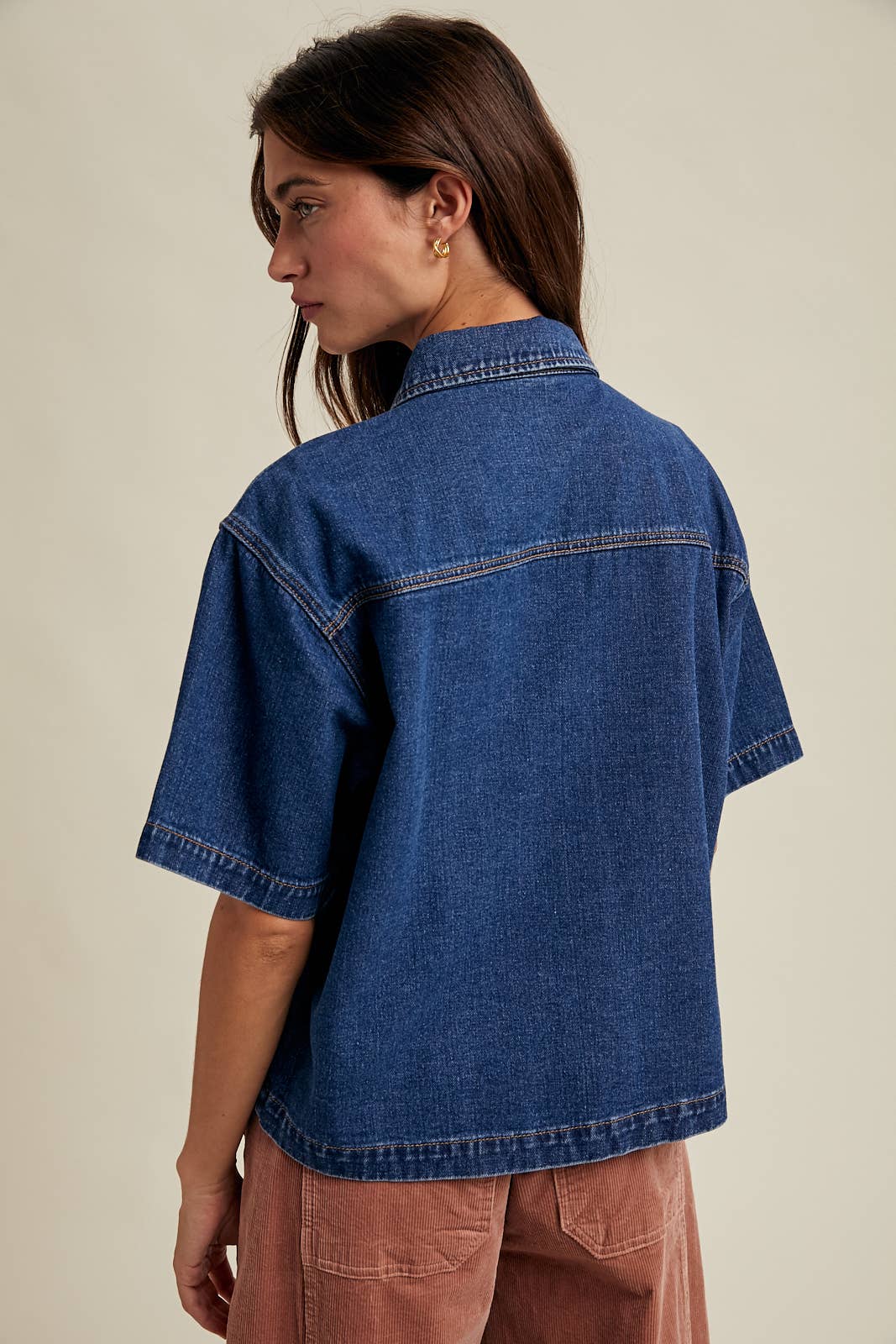 Boxy Denim Button-Up Shirt