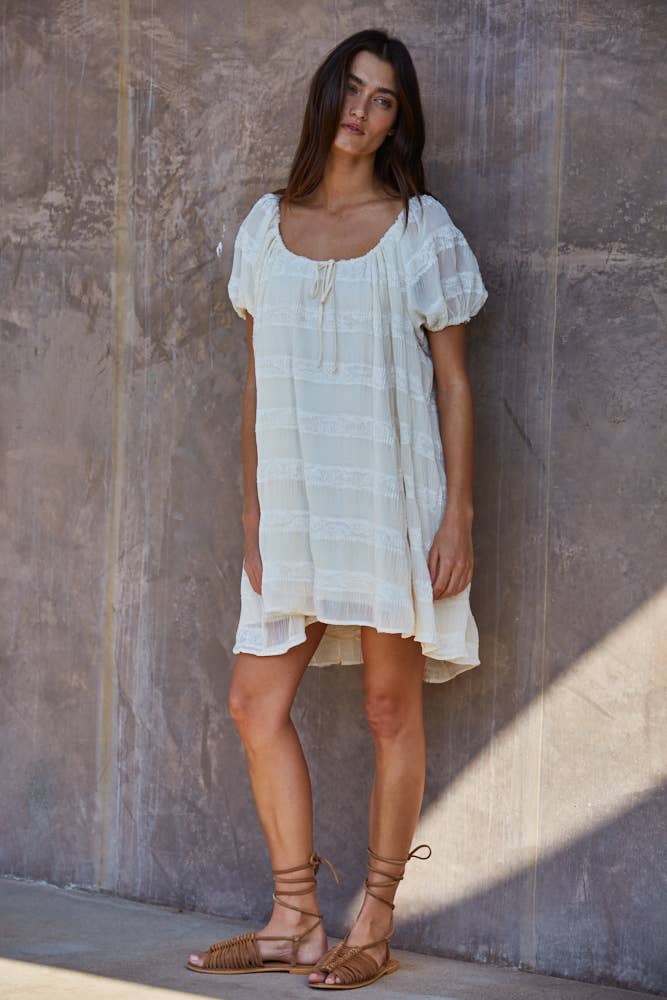 Pleated Lace Mini Dress