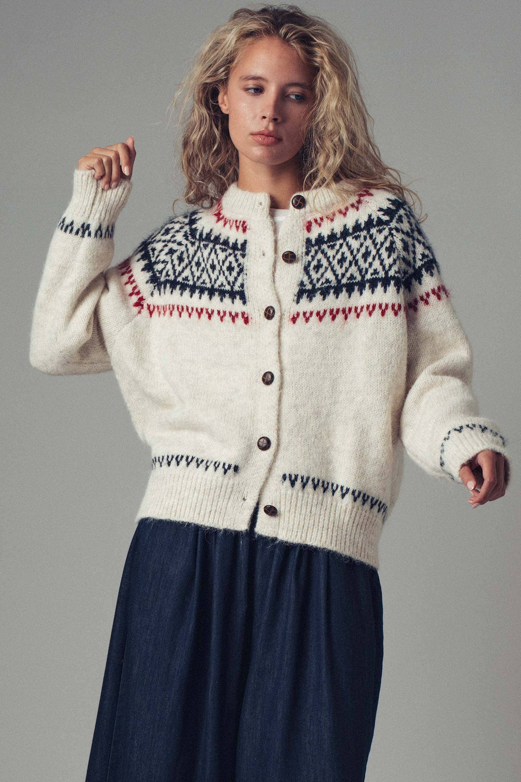 Fair Isle Nordic Toggle Knit Cardigan