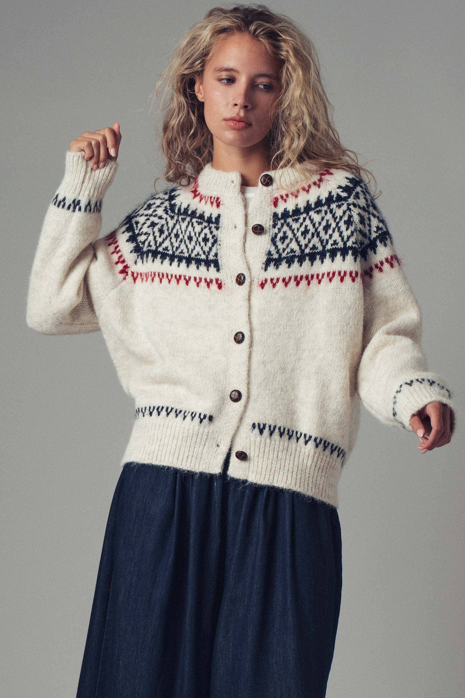 Fair Isle Nordic Toggle Knit Cardigan