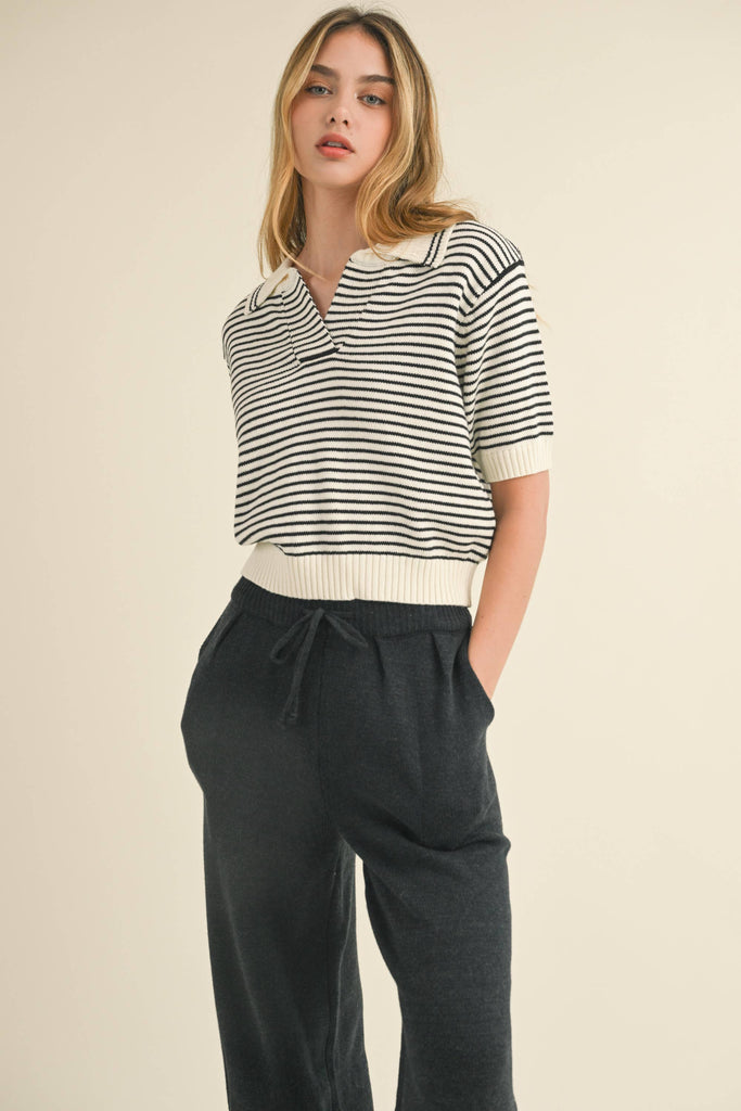 Stripe Collar Knitted Top