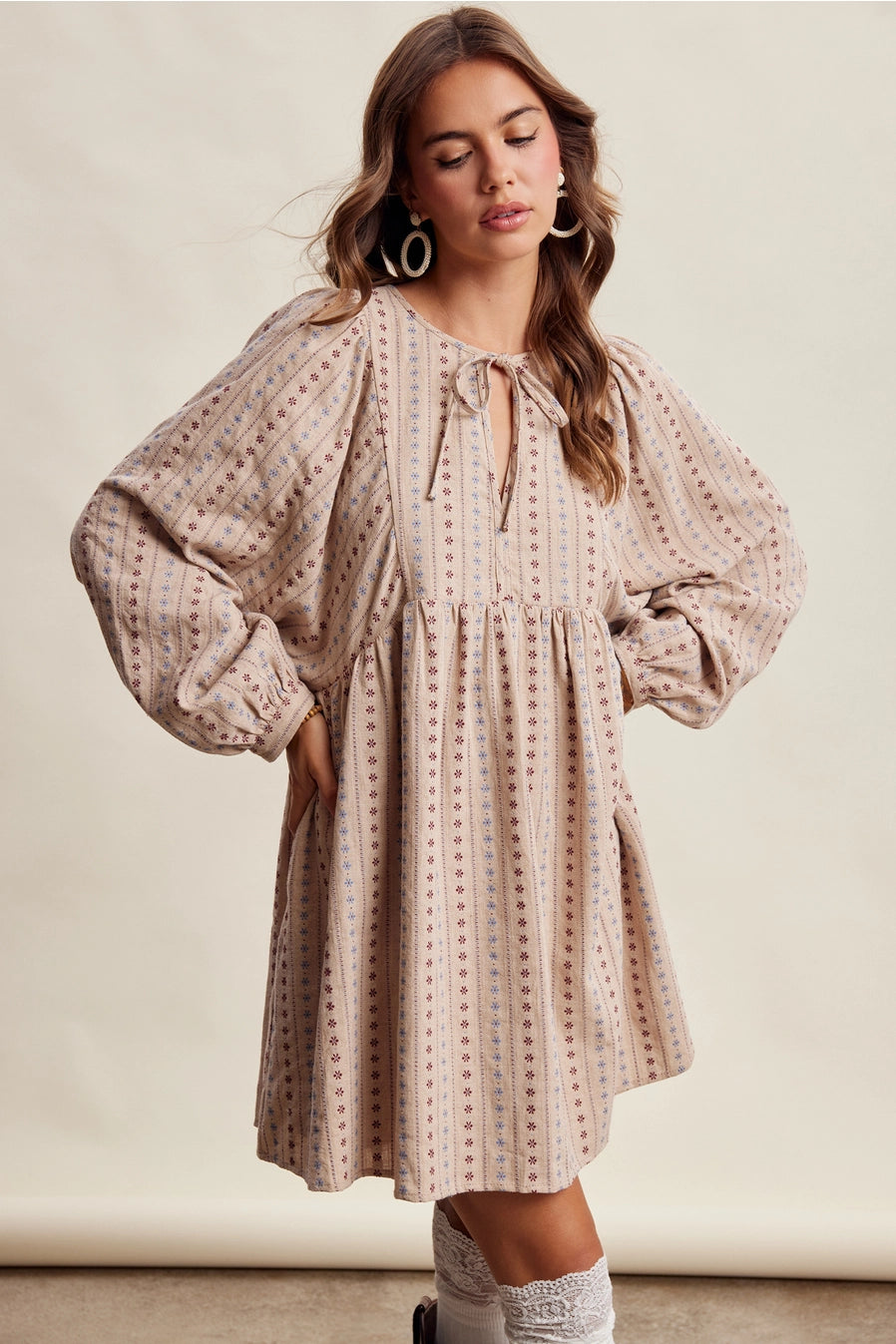 Jacquard Babydoll Mini Dress