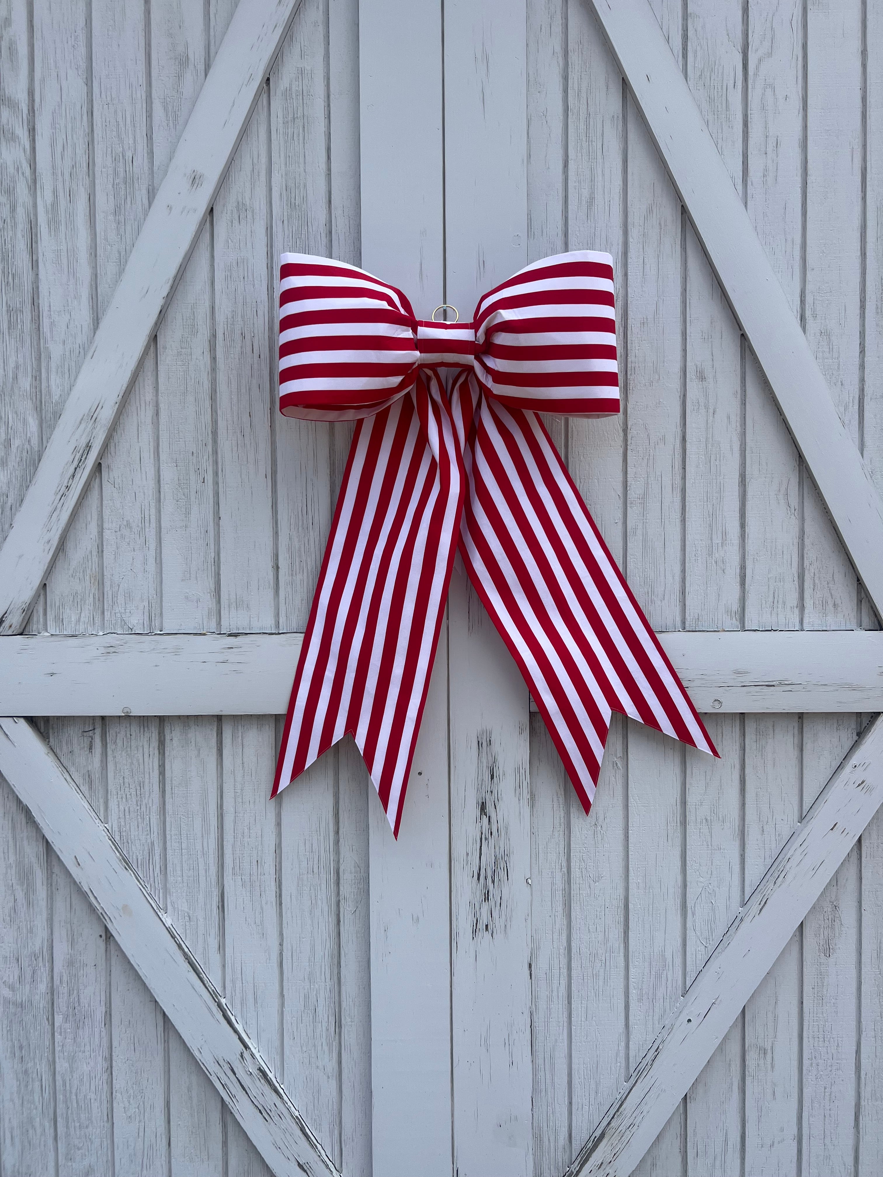 Red & White Medium Stripe Bow