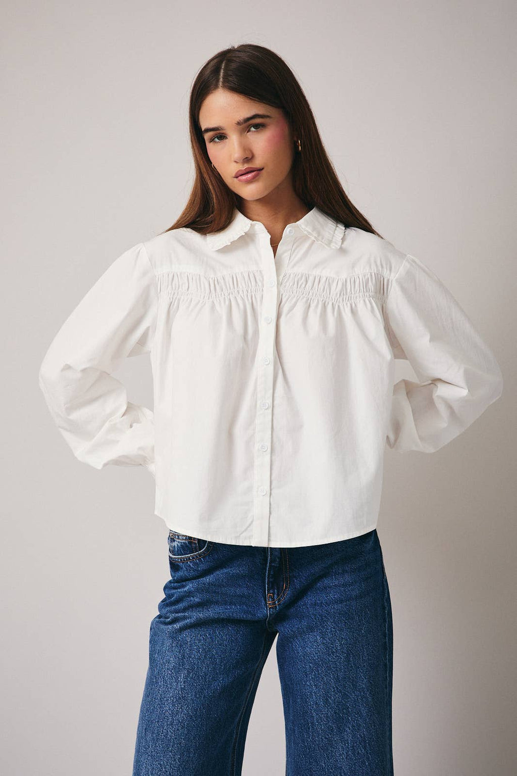 Shirring Detail Button Down Shirt
