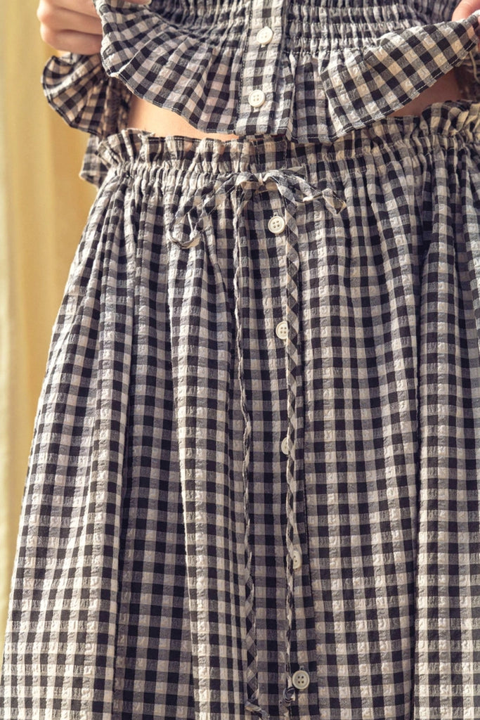 Gingham Button Skirt in Black