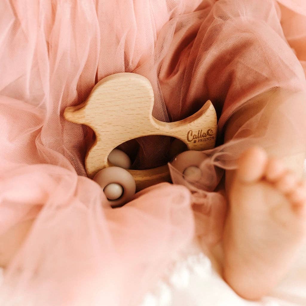 Duck Silicone & Beechwood Teether Toy