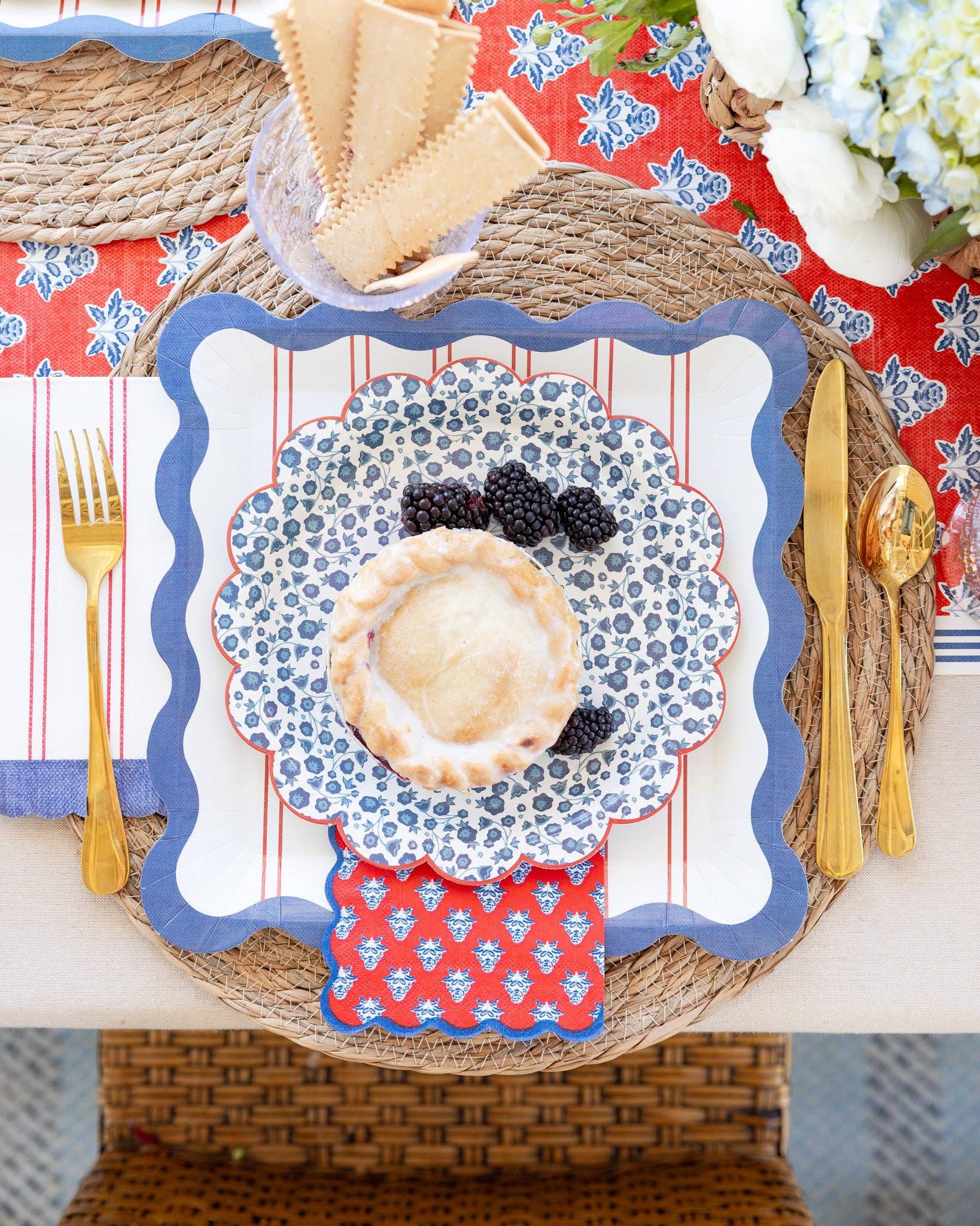 Blue Ditsy Floral Paper Plates