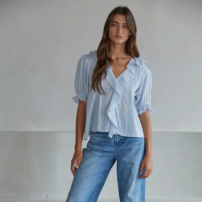 Buttondown V-Neck Short Sleeve Top