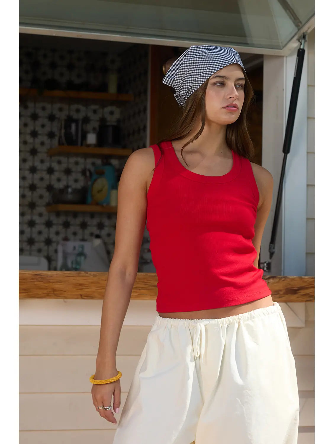 Ribbed Scoop-Neck Tank Top in Red