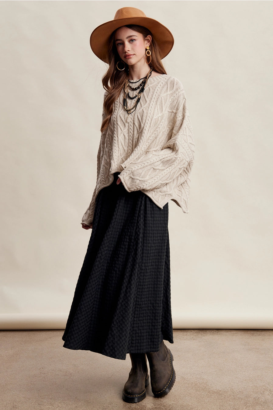 Textured Gingham Maxi Skirt