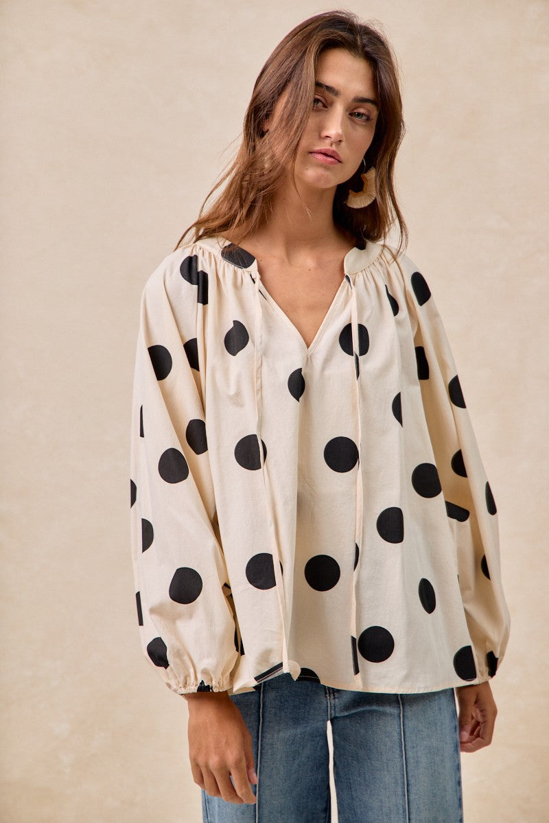 Polka Dot Exaggerated Balloon Sleeves Top