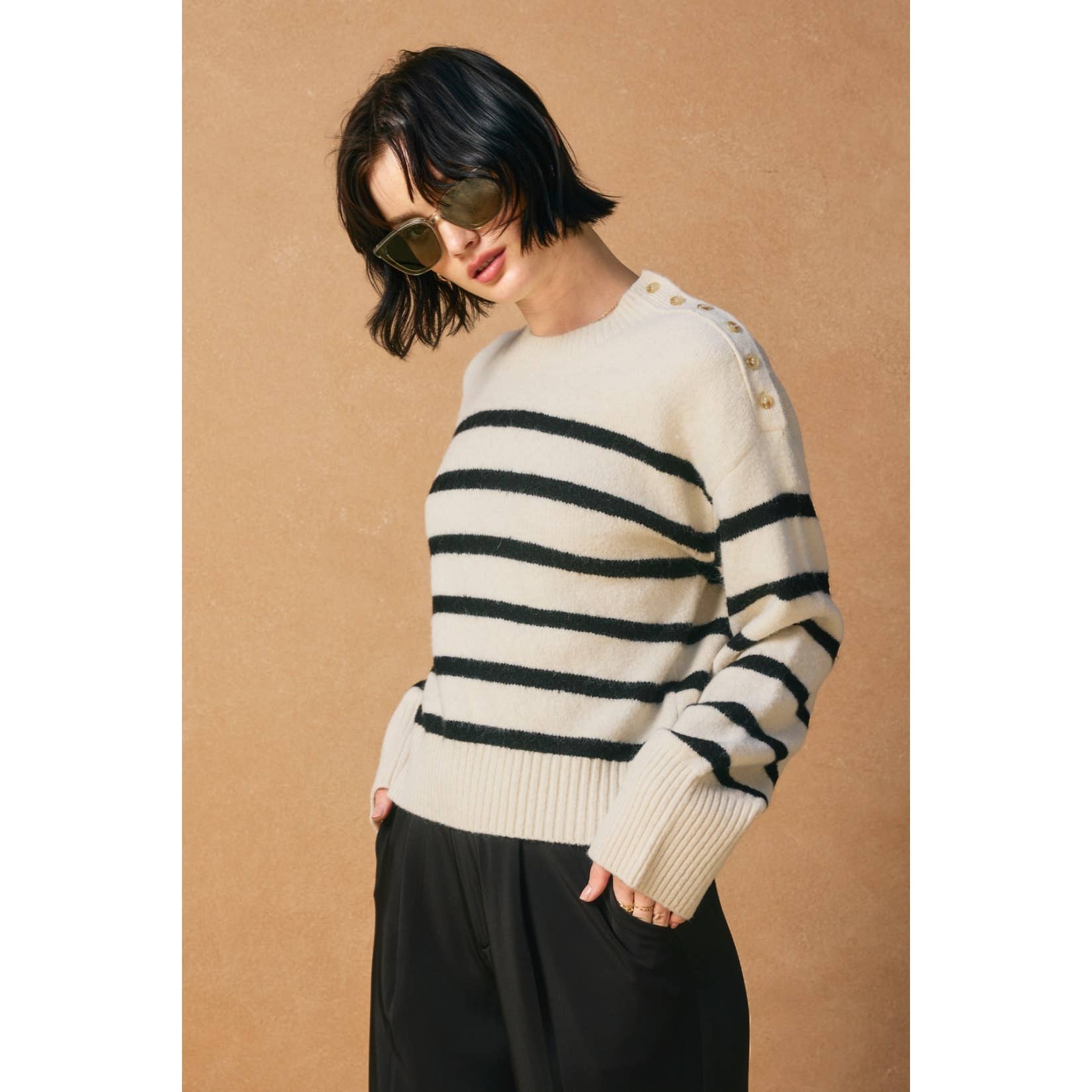 Striped Button Detail Sweater