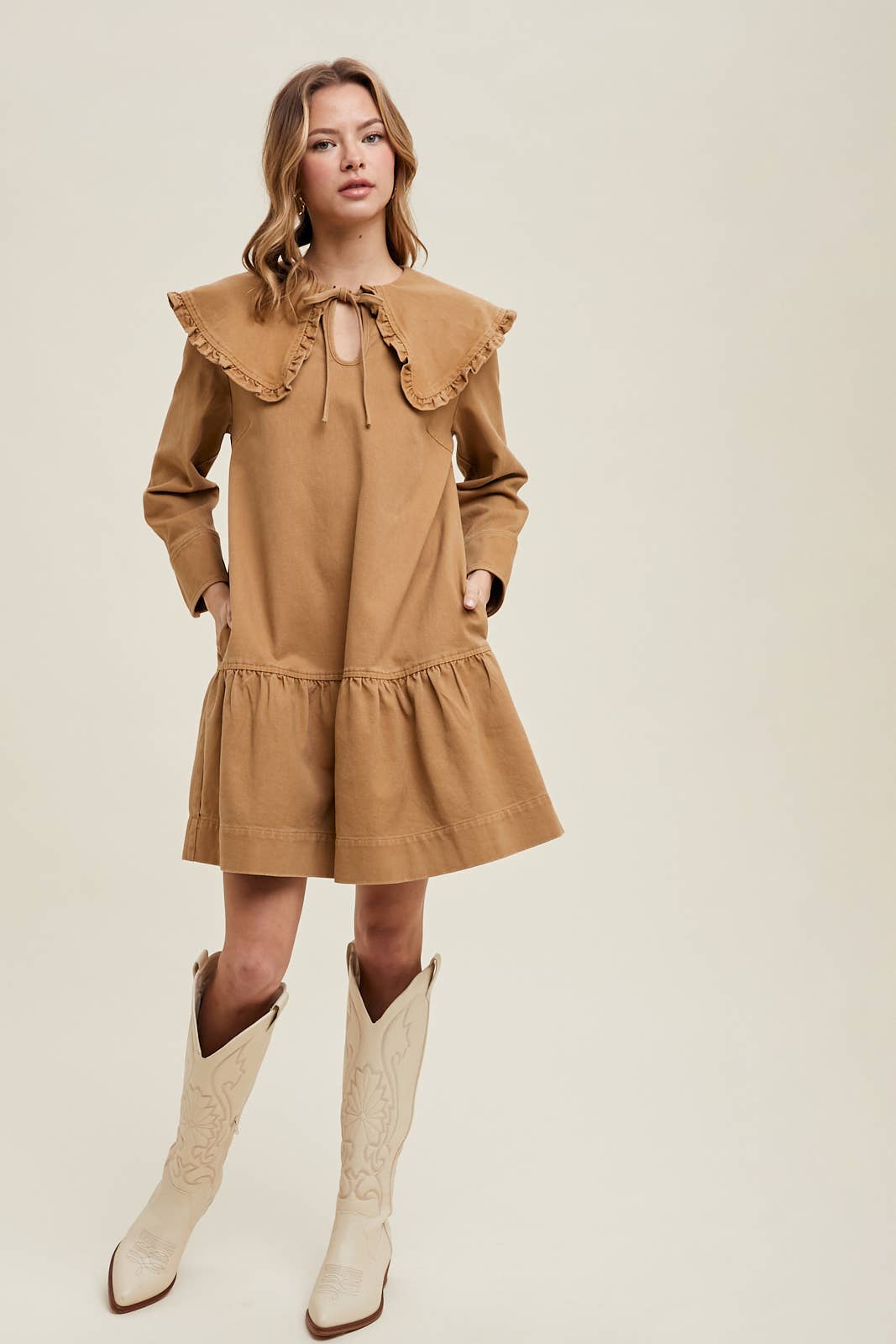 Ruffled Peter Pan Collar Midi Dress