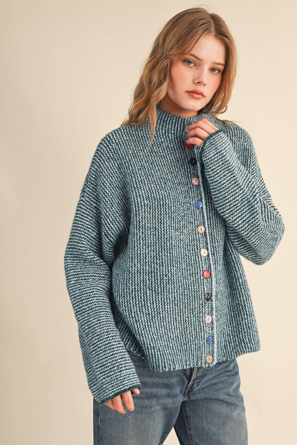 Striped Sweater Cardigan with Colorful Buttons