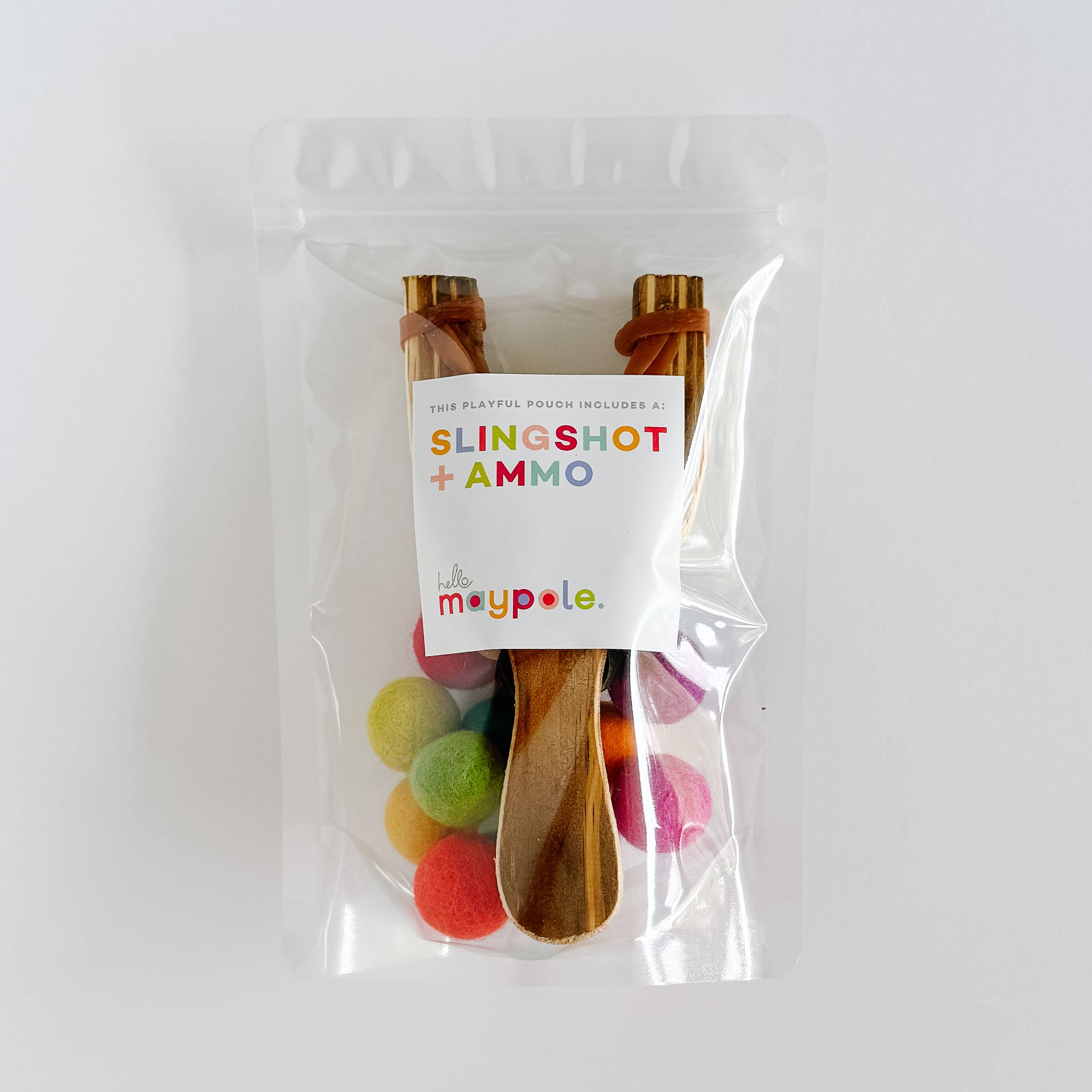 Wood Slingshot with Brights 12 Felt Balls