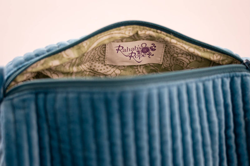 Velvet & Block Print Lined Cosmetic Pouch