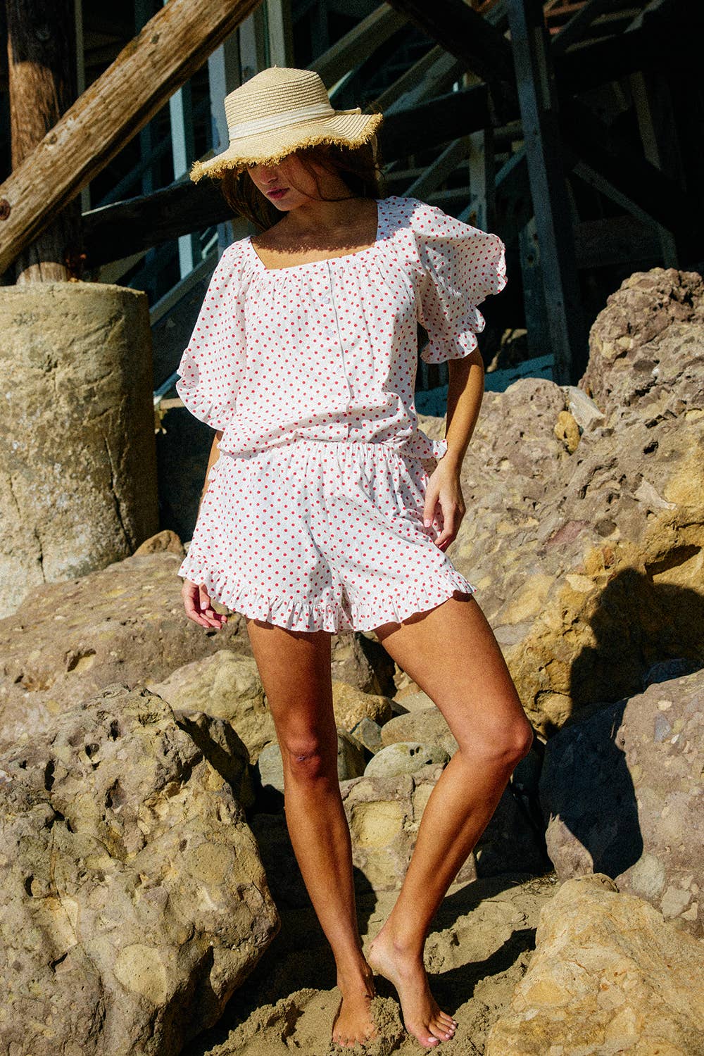 Ruffled Polka Dot Print Top