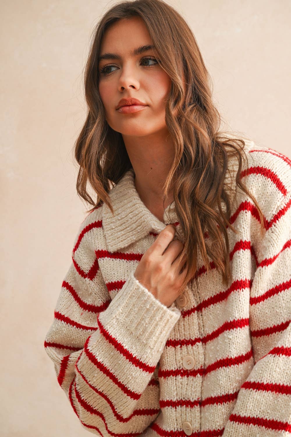 Buttondown Striped Knitted Cardigan  is