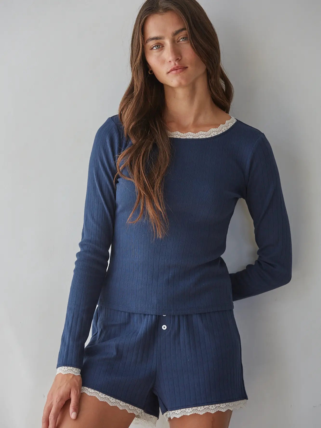 Pointelle Long Sleeve Pullover