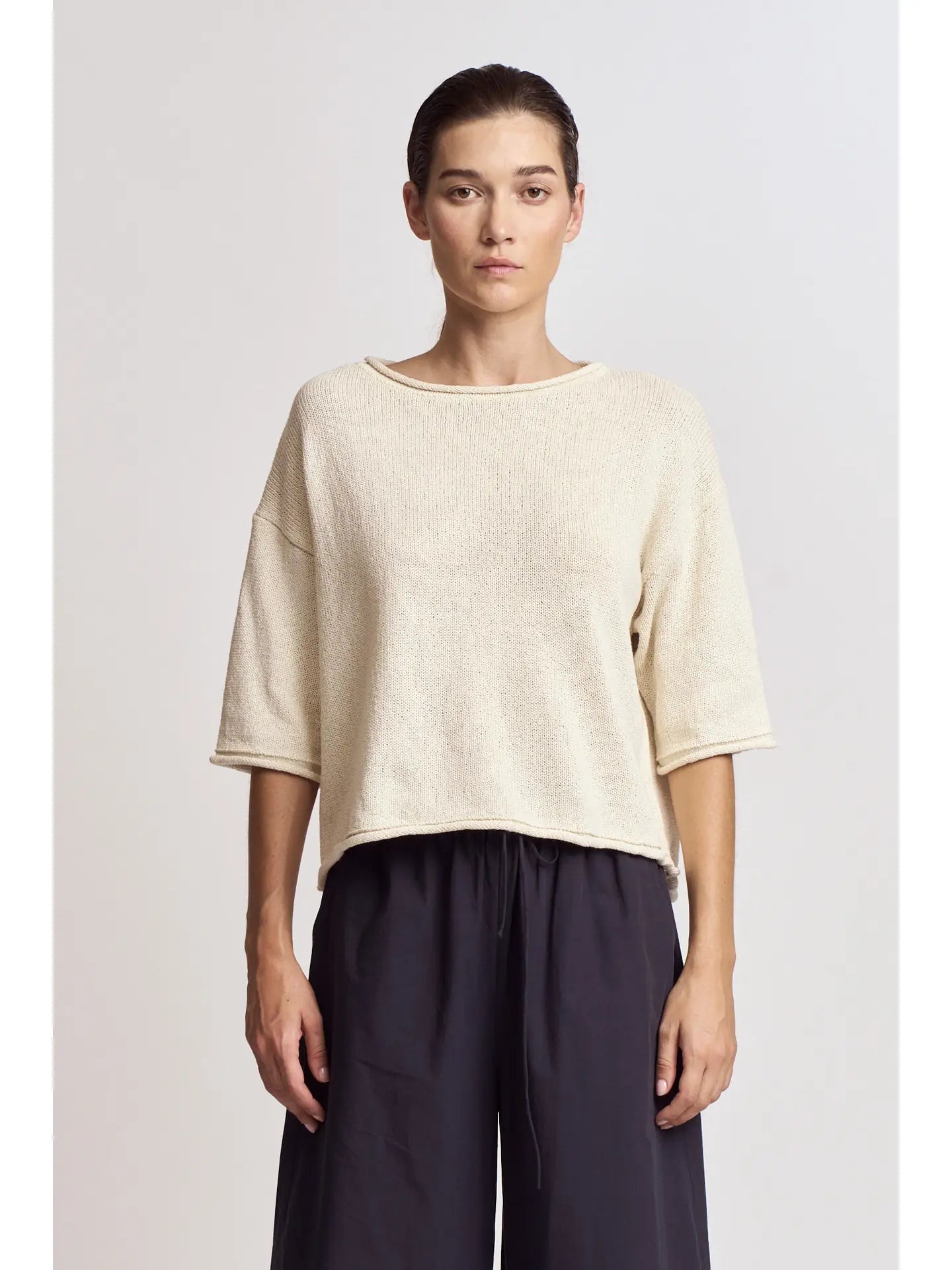 Rolled Edge Loose Fit Sweater Top