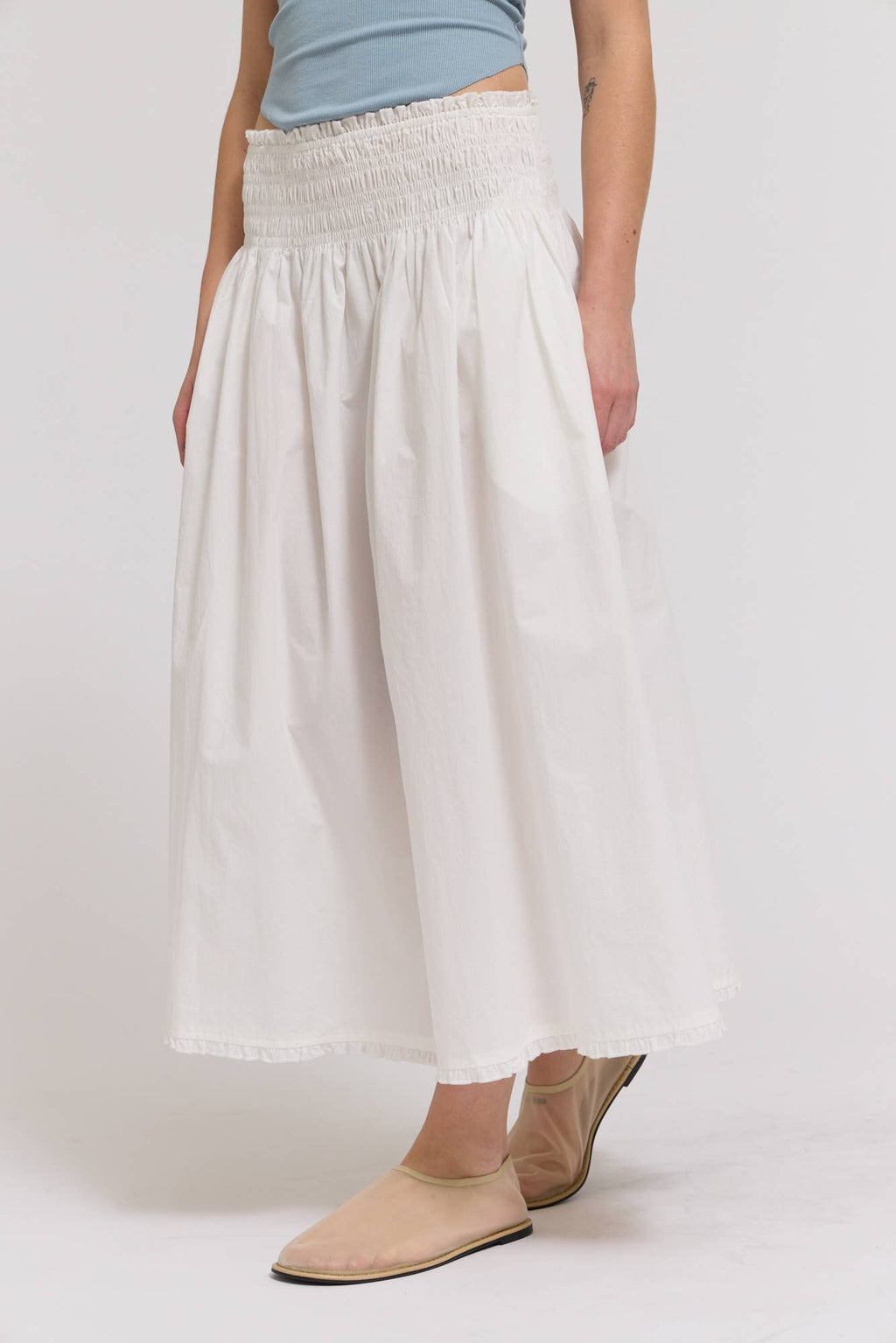 Eyelet Trim Smocking Waist Skirt