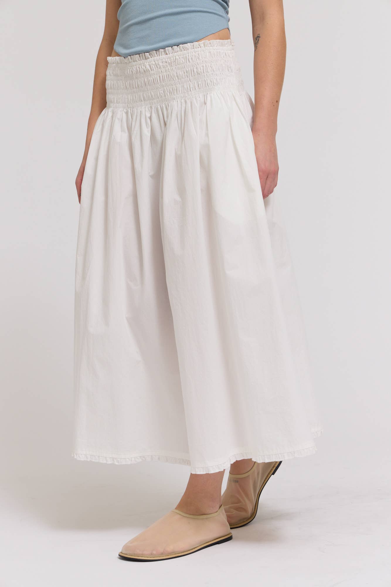 Eyelet Trim Smocking Waist Skirt