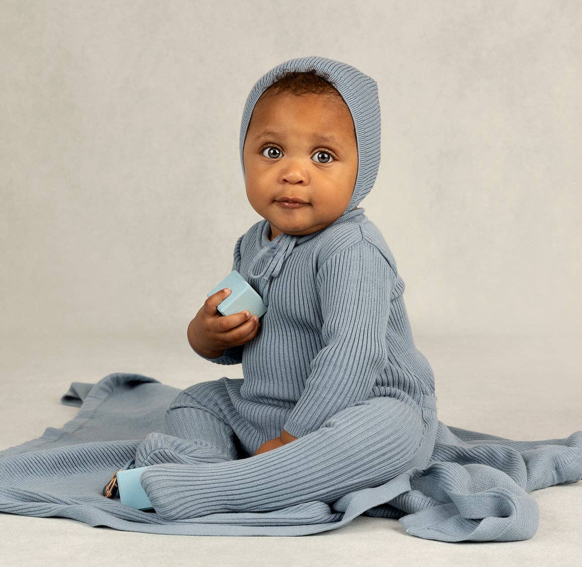 Rolled Collar Ribbed Knit Romper with Hat