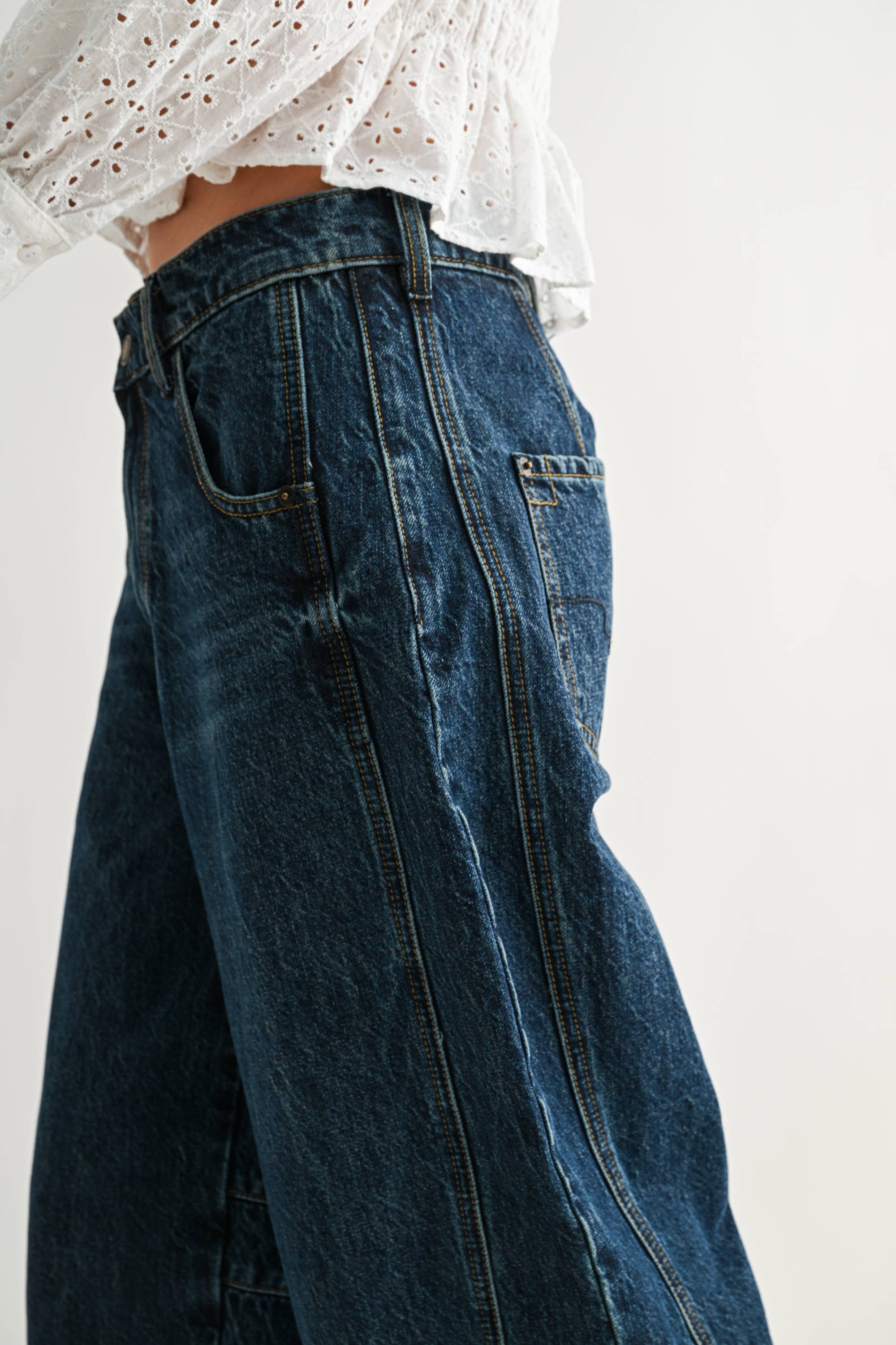 Wide-Leg Dark Wash Denim Jeans