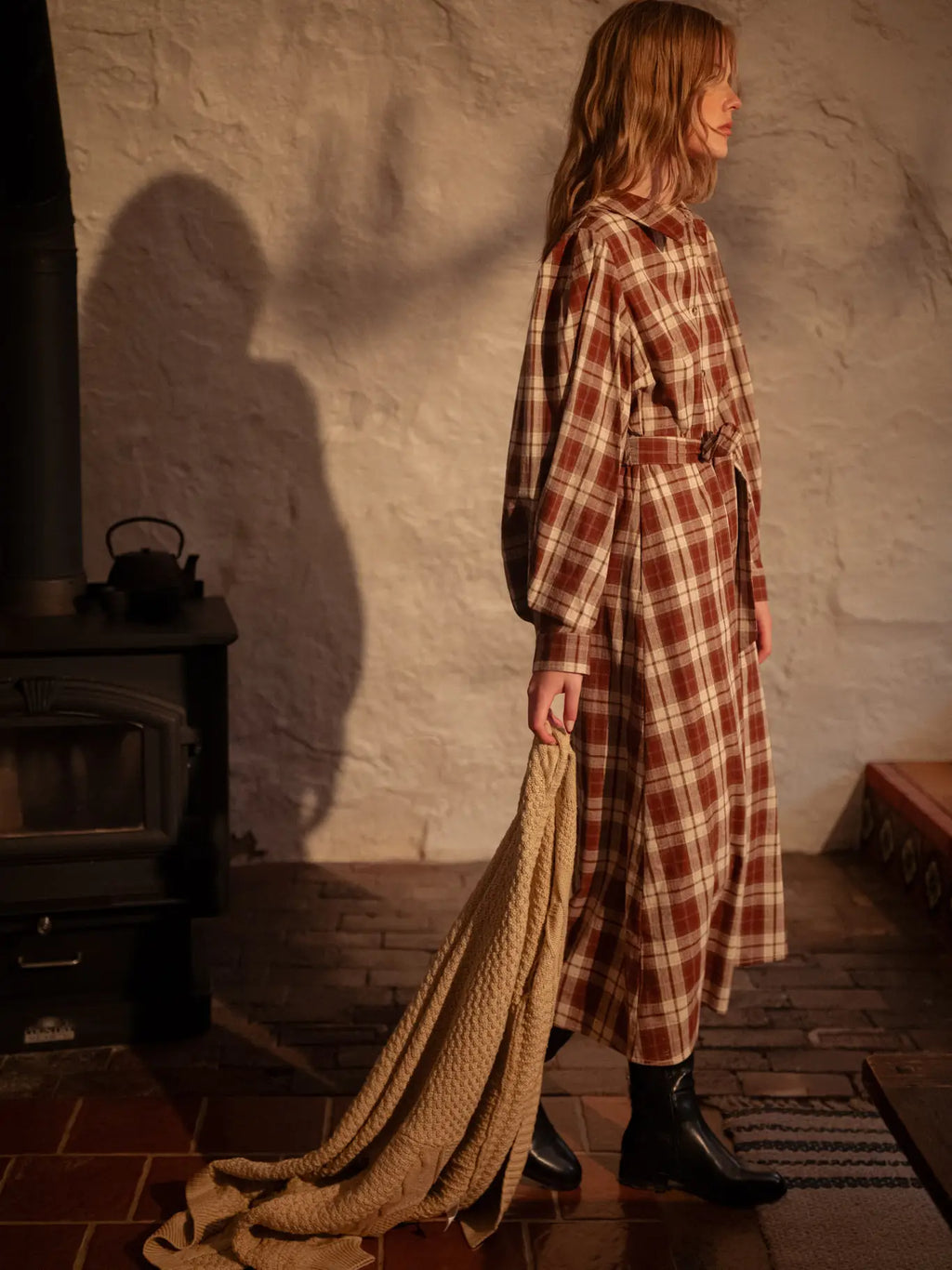 Plaid Button Down Belted Midi Dress