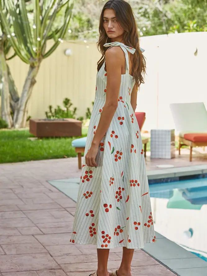 Striped Veggie Print Maxi Dress