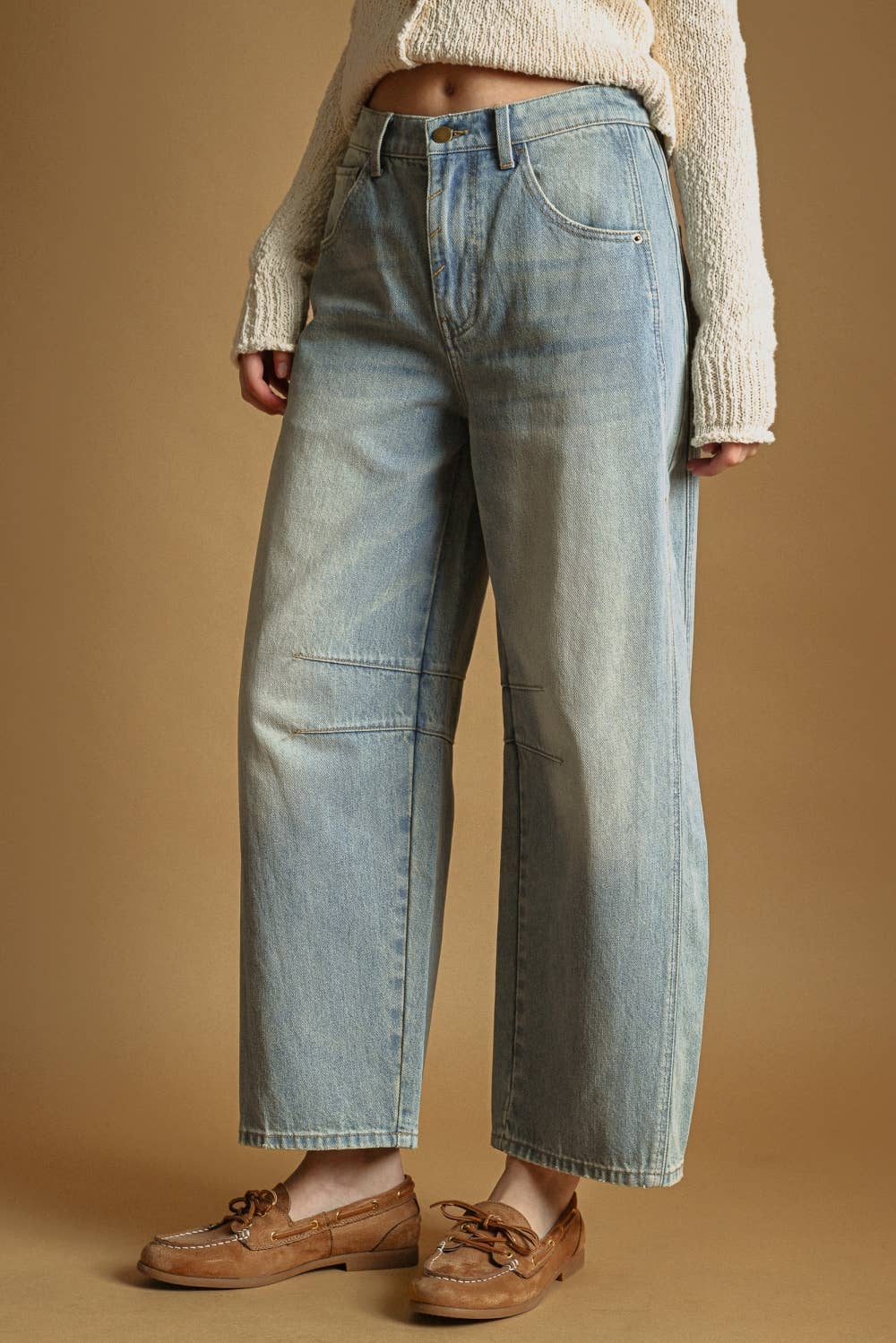Light Washed Denim Barrel Pants