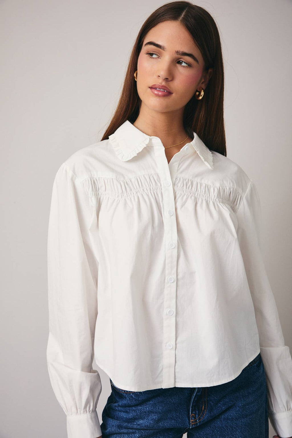 Shirring Detail Button Down Shirt