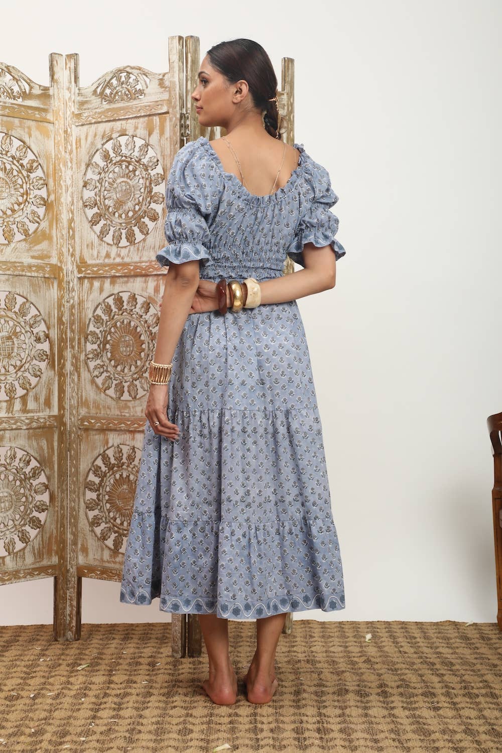 Puff Sleeve Sindhi Maxi Dress