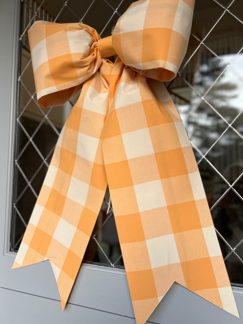 Cream and Orange Gingham Bow