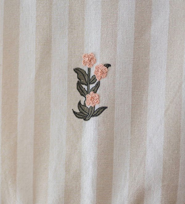 Embroidered Striped Tan Dishtowel