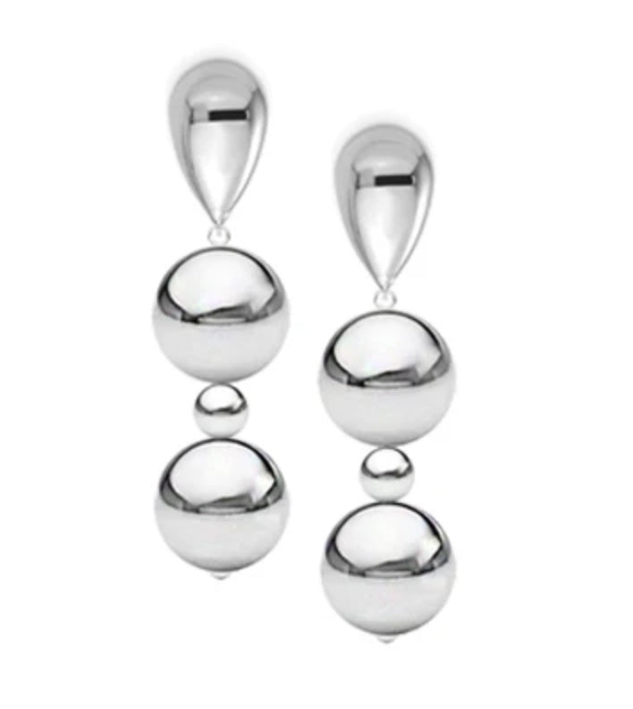 High Polish Bead Drop Earrings in Silver