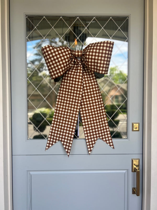 Brown Gingham Check Bow