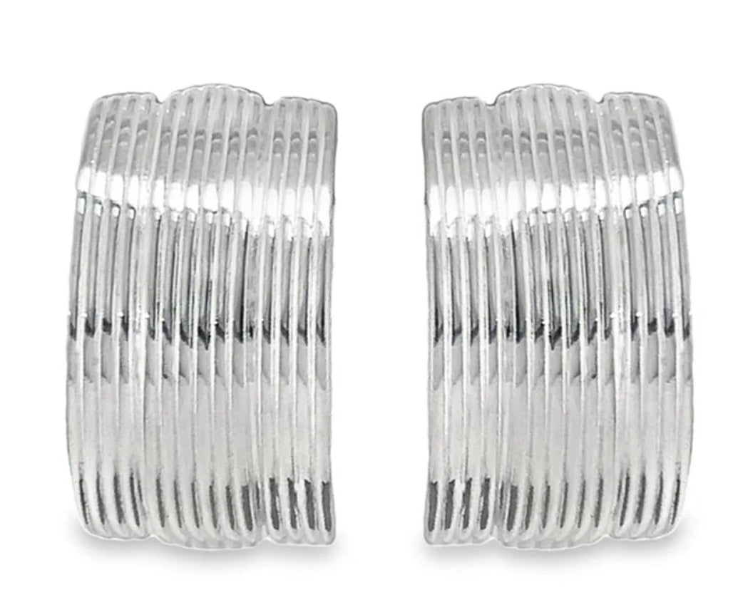 Elongated Ribbed Statement Earrings in Sterling Silver