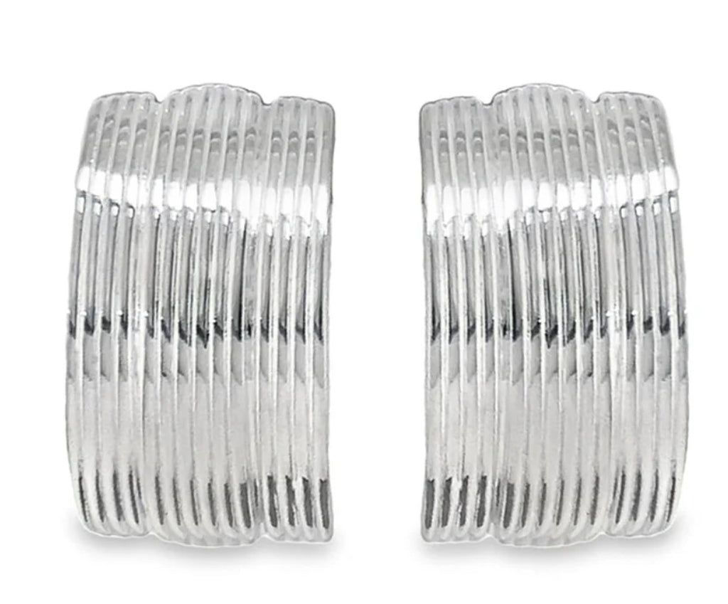 Elongated Ribbed Statement Earrings in Sterling Silver