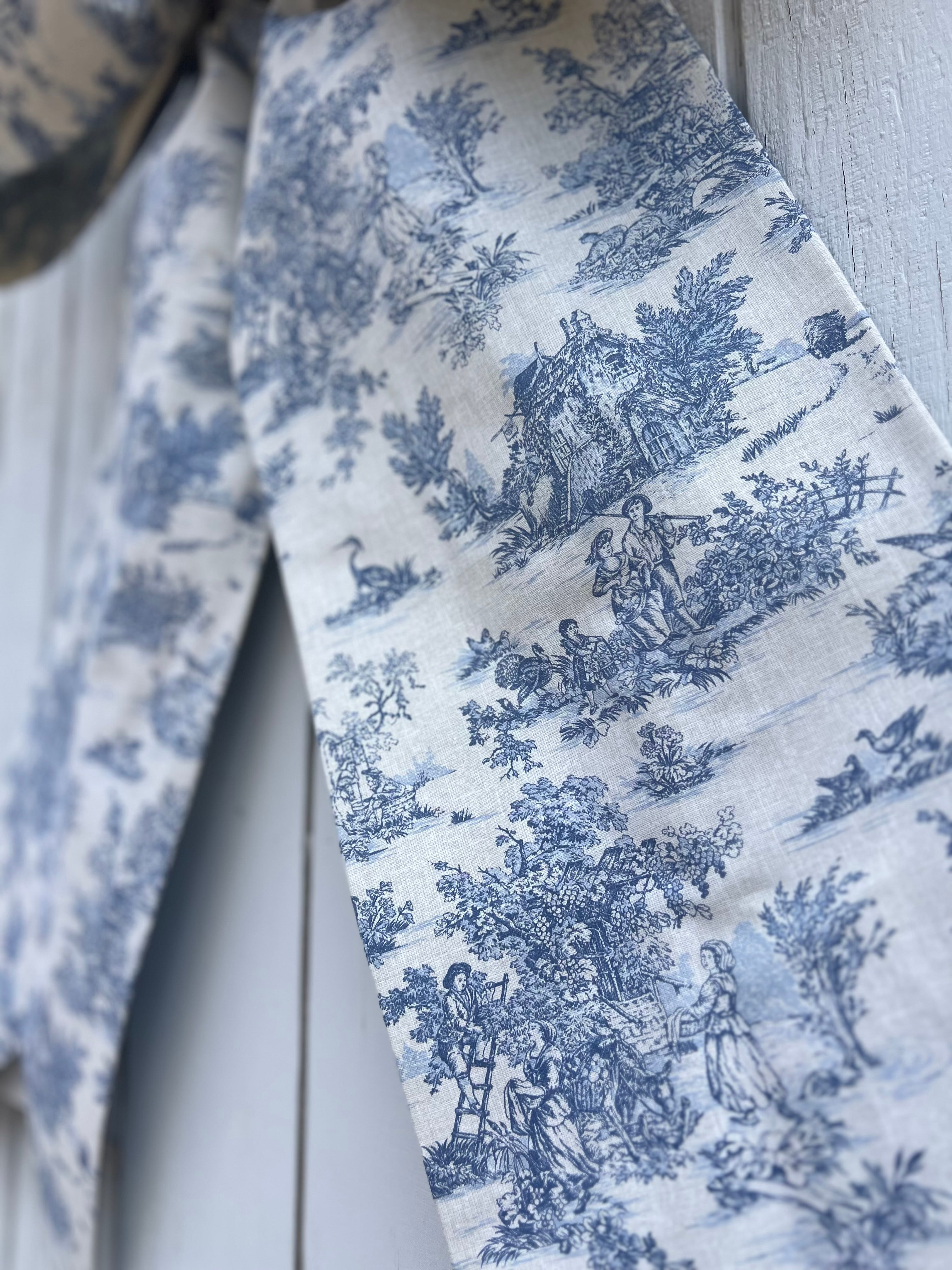 Blue Toile with Beige Background