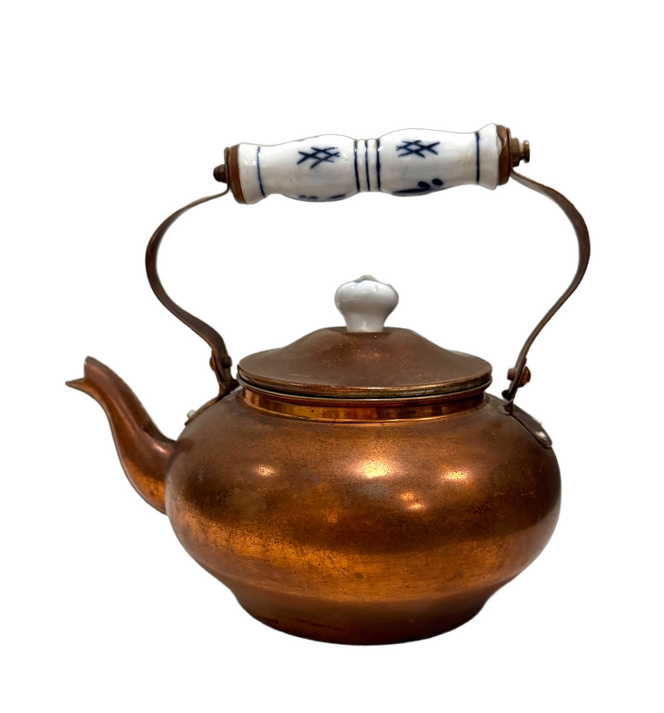 Copper Teapot with Blue & White Handle